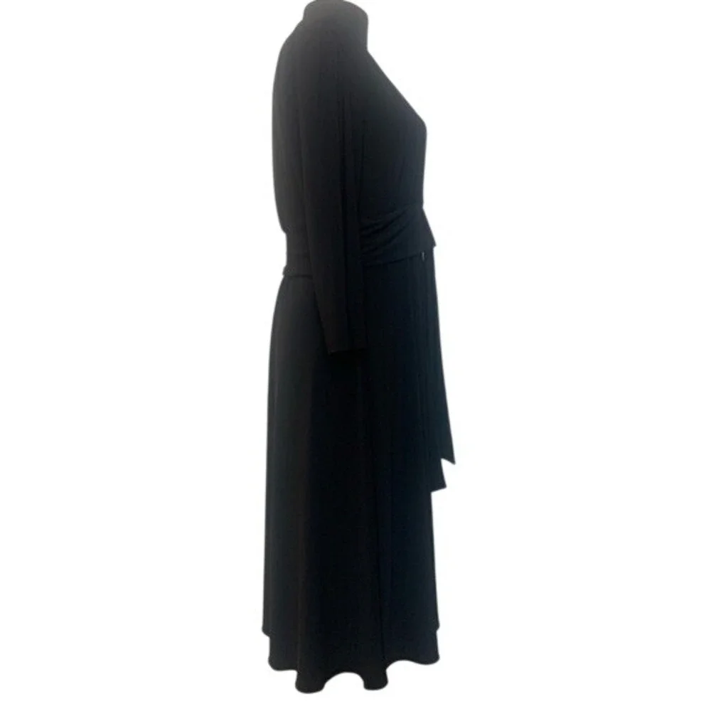 Chico's Black Stretch Dress V-Neck Peplum Tie-At-Waist 3/4 Sleeve Sz Medium (1)‎ - Picture 8 of 13